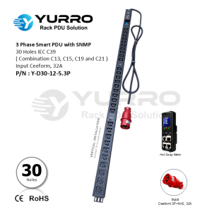 3 Phase 32A, 30 Holes IEC C39 Intelligent PDU with SNMP