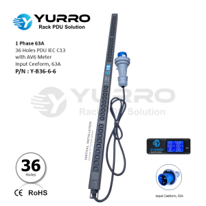 1 Phase 63A, 36 Holes PDU IEC C13 with AV6 Meter