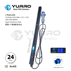 1 Phase 63A, 24 Holes PDU Mix. C13+C19 with AV6 Meter
