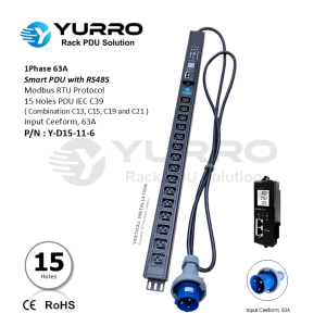 1 Phase 63A, 16 Holes IEC C39 SIPDU with RS-485