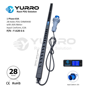 1 Phase 63A, 28 Holes PDU Germany with AV6 Meter