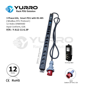 3 Phase PDU 63A, 12 Holes DIN49440 / Germany Intelligent PDU with RS-485