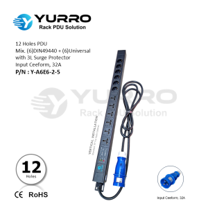 12 Holes PDU Mix. Germany+Universal with 3L Surge Protector, Input Ceeform 32A