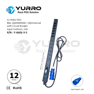 12 Holes PDU Mix. Germany+Universal with Circuit Breaker, Input Ceeform 32A