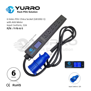 6 Holes PDU China Socket with AV6 Meter Input Ceeform 32A