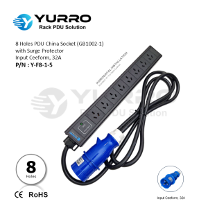 8 Holes PDU China Socket with Surge Protector, Input Ceeform 32A