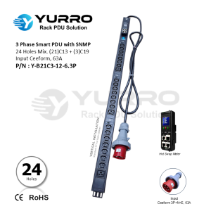 3 Phase 63A, 24 Holes Mix. C13+C19 Intelligent PDU with SNMP