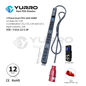 3 Phase 32A, 12 Holes IEC C39 Intelligent PDU with SNMP