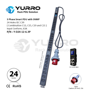 3 Phase 63A, 24 Holes IEC C39 Intelligent PDU with SNMP