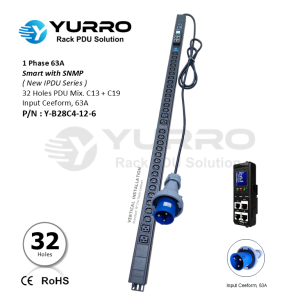 1 Phase 63A, 32 Holes Mix. C13+C19 Intelligent PDU with SNMP