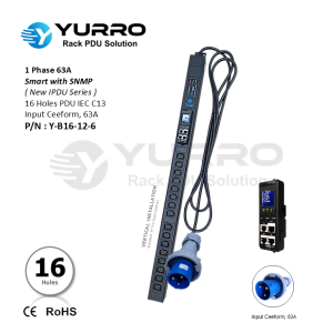 1 Phase 63A, 16 Holes IEC C13 Intelligent PDU with SNMP