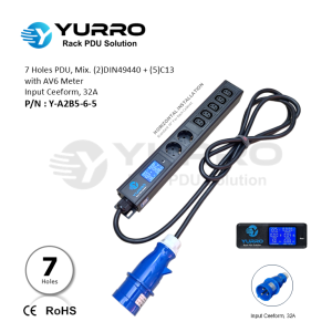 7 Holes PDU Mix. Germany+C13 with AV6, Input Ceeform 32A